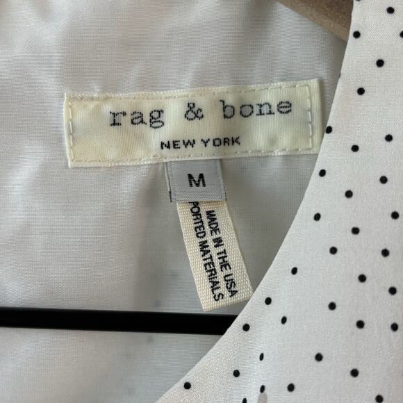 Rag and Bone Womens Top Medium White Blue Lana Sleeveless Blouse Polka Dot Sheer - Picture 2 of 8